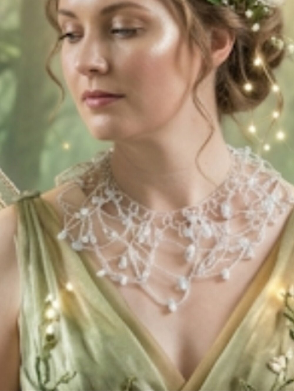 ​🧚‍♂️Vintage Hand Beaded Fairycore Mesh Net Collar Gossamer Dewdrop Necklace